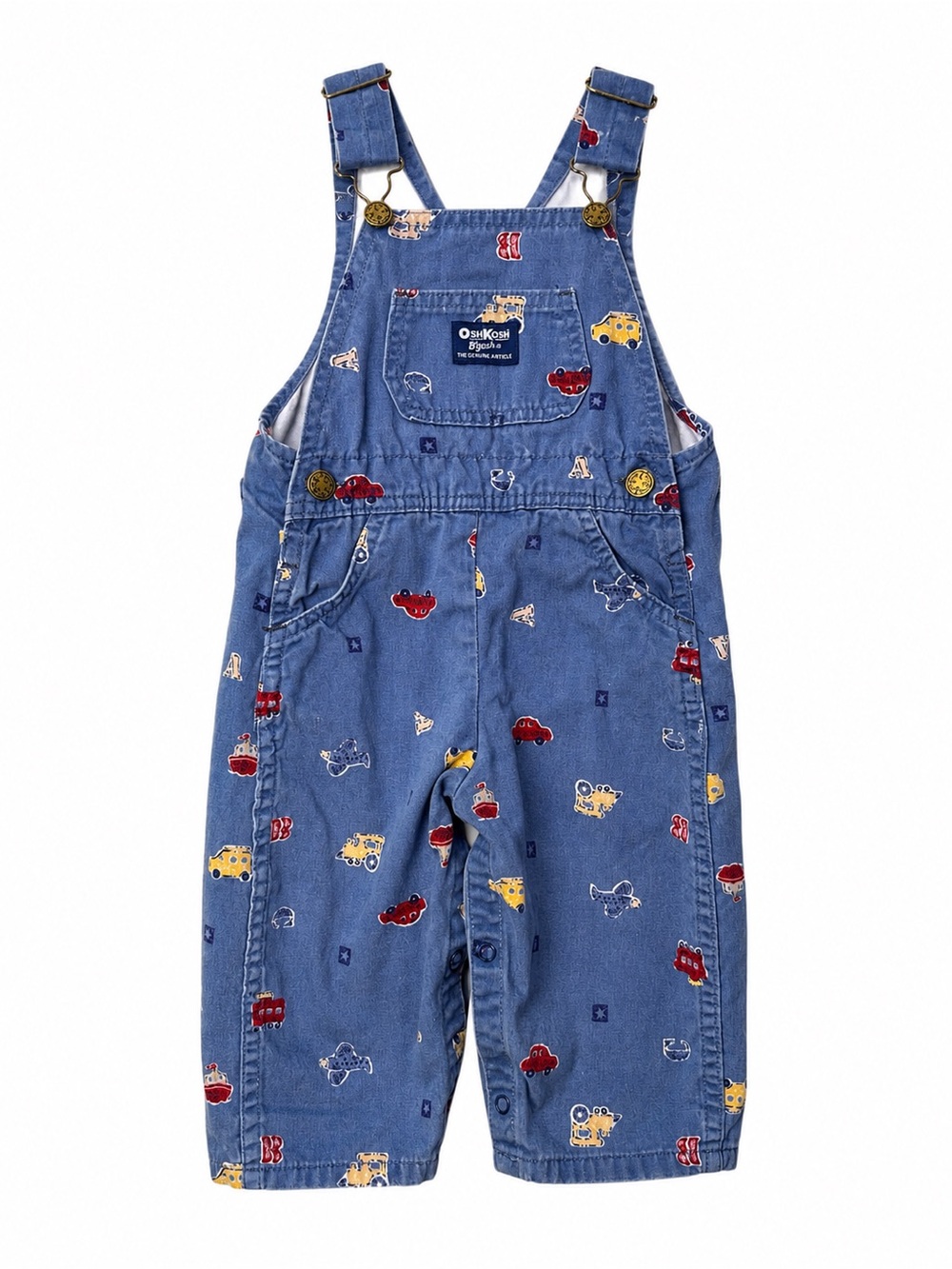 Vintage Y2K boy OshKosh B’gosh Vestbak blue car plane Vehicle Print Overalls 24m